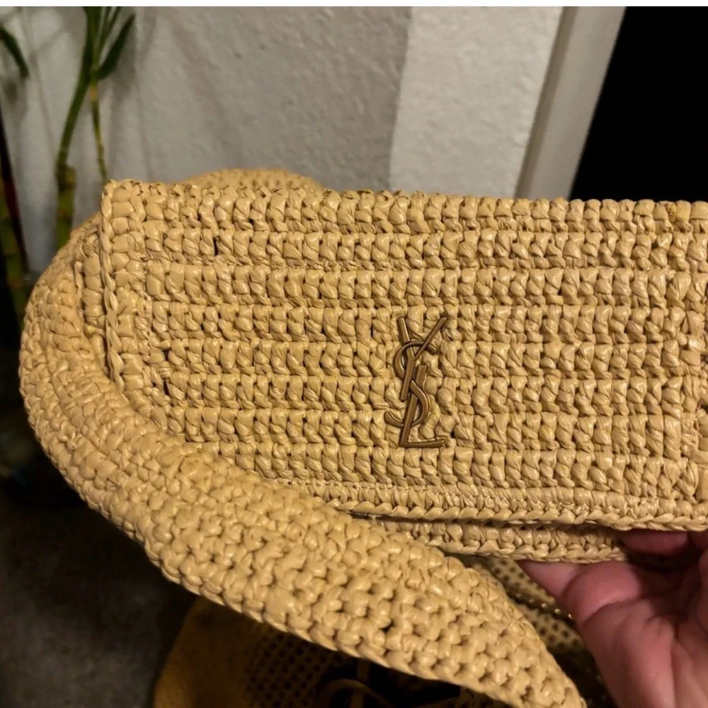 Yves Saint Laurent Cream Crochet Tote with Gold YSL Emblem - Picture 2 of 10